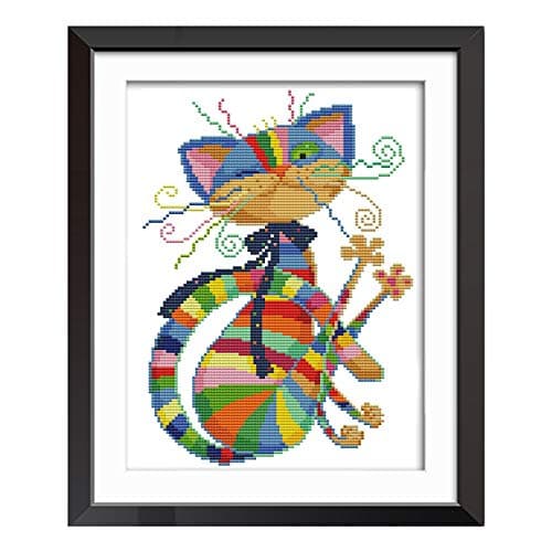 Image of VEGCOO 1 Pack Embroidery Cross Stitch Kits for Adults Beginners, Cat Pre Printed Embroidery Cross Stitch Kit 11CT Needlework Kit DIY Artwork for Adults Home Decor or Gifts (Cat, 28 × 38 cm)