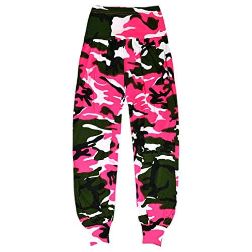Image of Gum & Berries Girls Neon Camouflage Ali Baba Harem Trousers Baggy Pants Kids Camo Leggings Costume Colour: Neon Pink - Size: 13-14 Years