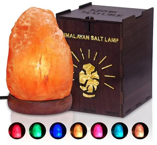 Image of Mini Himalayan Salt Lamp – 100% Pure Natural Crystal Rock Salt Night Light, 7 Color Changing USB Plug-in Lamp, Soothing Glow for Bedroom, Living Room & Kids Room, Wooden Gift Box Included