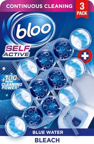 Image of Bloo Self Active Bleach Toilet Rim Block. Hanging Toilet Rim Block with 100% more Cleaning Power (Triple Pack)