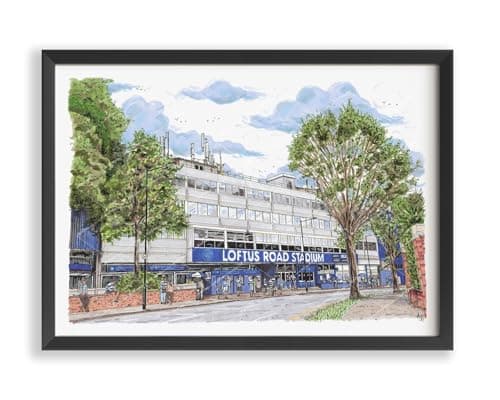 Image of Queen Park Rangers - QPR - Loftus Road Stadium - Efl Championship - Print - Wall Art - Football Art - Stadium - Footy Fans - Hand drawn artwork - UK based artist - Unframed Print