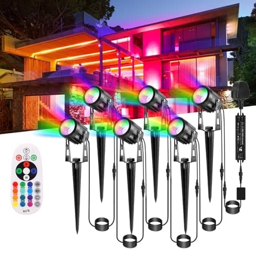 Image of B-right Garden Spike Lights, RGB Garden Lights Mains Powered with Remote 12V Low Voltage Lanscape Spotlights IP65 Waterproof Outdoor Spotlight for Tree Lawn Fence Shrubs, 6 Pack