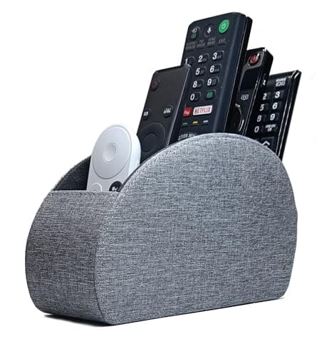 Image of Connected Essentials Remote Control Holder with 5 Pockets TV Controller Tidy and Organiser Caddy, Grey Fabric Slim Compact Living Room and Bedroom Storage CEG-10
