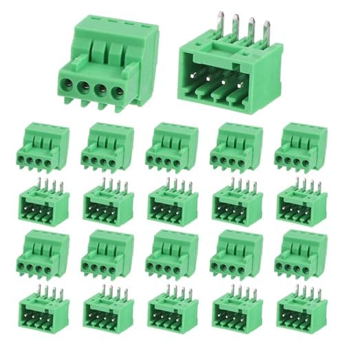 Image of sourcing map 10 Set 4 Pin 2.54mm Pitch 125V 4A PCB Mount Screw Terminal Block Connector, Right Angle Pluggable Plug for DIY Electronics Audio Power Modules Cable