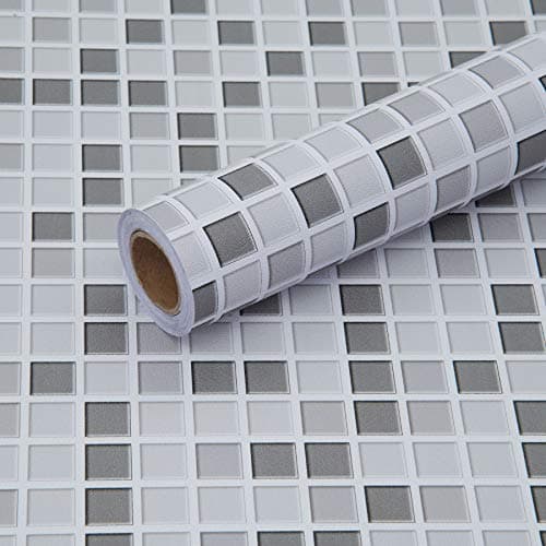 Image of Fantasnight Mosaic Tile Stickers Peel and Stick Wall Tiles 30 × 300cm Grey Stick on Vinyl Wrap Self Adhesive Wallpaper Sticky Back Plasitc Roll Backsplash for Kitchen Bathroom