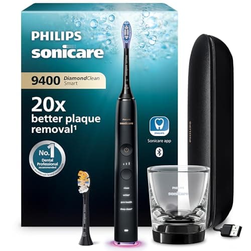 Image of Philips Sonicare DiamondClean Smart 9400 Electric Toothbrush, Sonic Toothbrush with App, Pressure Sensor, Brush Head Detection, 4 Brushing Modes and 3 Intensity Levels, Black, Model HX9917/89