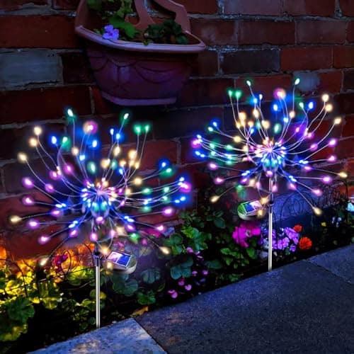 Image of Anordsem Solar Lights Outdoor Garden: Waterproof LED Firework Starburst Lamp - Coloured Christmas Decorations for Patio Path Fence Lawn - DIY Gardening Gifts for Women Mum Wife