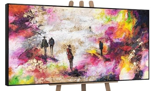 Image of YS-Art Hand-painted acrylic painting in frame Spring chill Textured abstract artwork in vivid color Modern art people figurines 56x28 inches