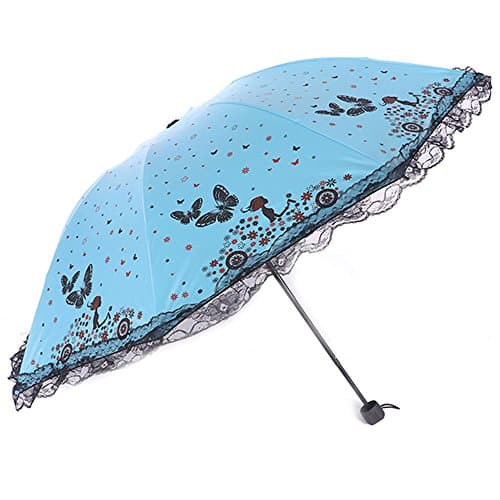 Image of Maibar Sun Umbrella UV Protection for Women Hand Parasol Folding Umbrellas Flower Butterfly Lace Umbrellas for Ladies in Summer (Blue)