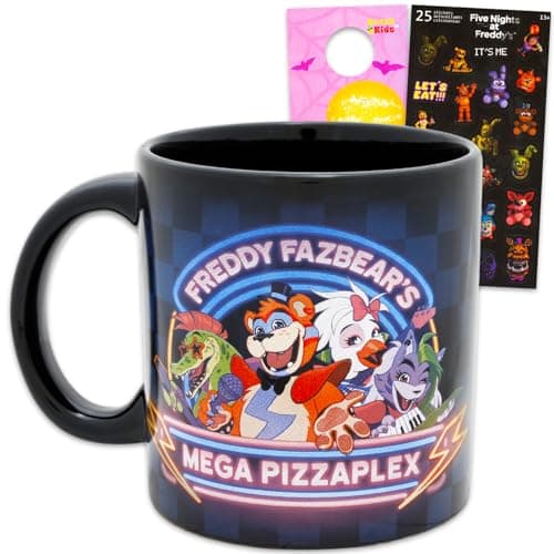 Image of Five Nights at Freddy's Drinkware Bundle – Bundle with Freddy Fazbear’s Mega PizzaPlex 16 oz Black Ceramic Mug Plus More | FNAF Home Decor