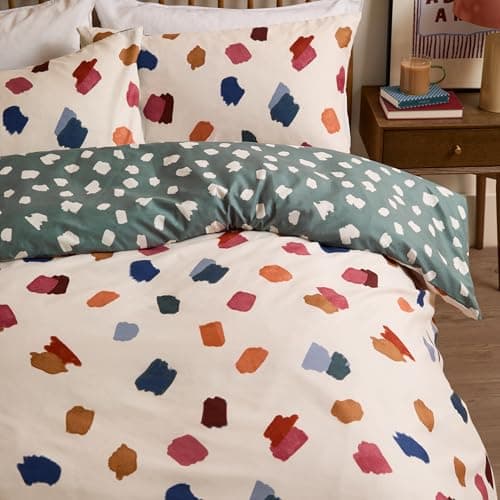 Image of Duvet Day Astrid Duvet Cover Set – Reversible Ultra Soft Brushstroke Polka Dot Bedding Set (Multi/Teal - Double)