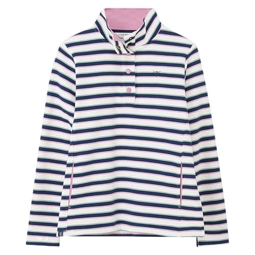 Image of LightHouse Womens Haven Sweatshirt - Ladies Warm Popper Detail Cotton Top - Navy Sage Rose Stripe - 10