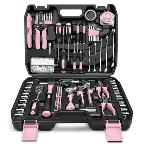 Image of Sundpey Home Tool Kit 281-PCs - Protable Complete Basic Hand Repair General Tool Sets for Men Women - Tool Set with Socket Wrench Set & Screwdriver Set & Metric Hex Key & Pliers & Tool Box Case Pink