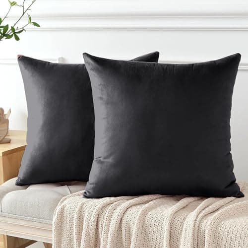 Image of My home store Velvet Cushion Covers 45cm x 45cm - 18" x 18" Pack of 2 Charcoal Covers for Bedroom Livingroom Sofa with Invisible Zipper