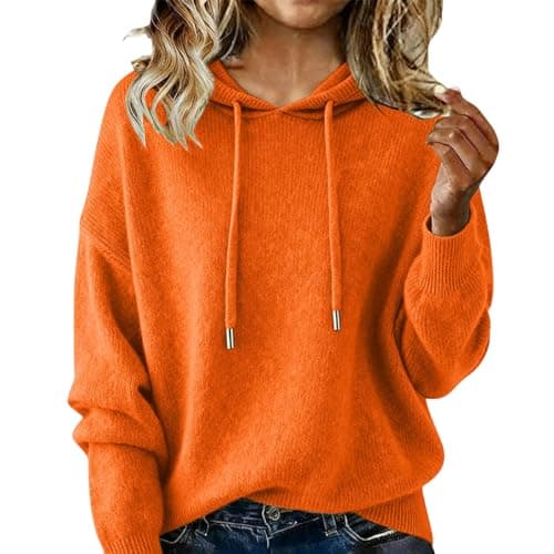 Image of Sweaters for Women Hoodie Soft Knit Pullover, Cozy Long Sleeve Fall Winter Hooded Sweater Casual Top (Orange,XL)