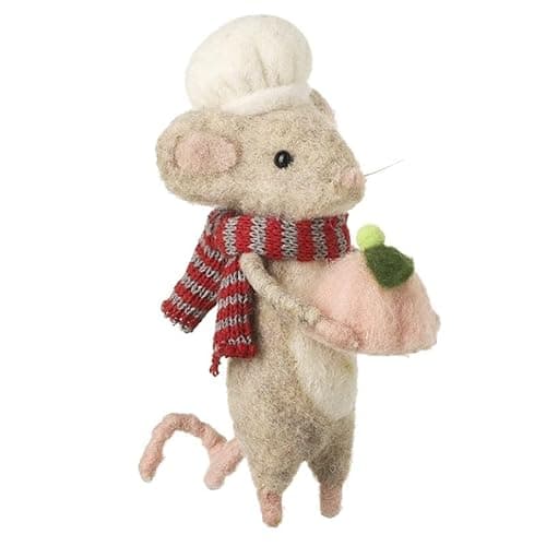 Image of Heaven Sends Hanging Felt Chef Mouse With Pink Pudding 6x8x16cm Decoration