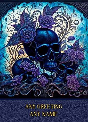 Image of Personalised Gothic Skull Colourful Art Fantasy Greeting Card (Birthday, Mothers Day, Fathers Day, Christmas, Blank) Design 107 - Custom Card for Him Her Male Female Family Kids
