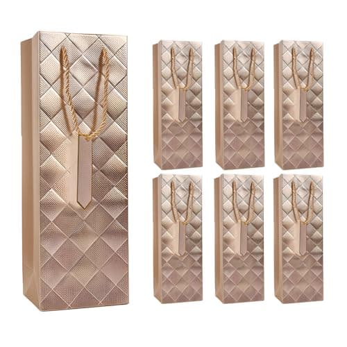 Image of 6Pack Gold Wine Gift Bags,13.7" Luxury Bottle Bags with Gift Tags for Men Women's Birthday,Father's Day,Weddings,Christmas,Thanksgiving,Halloween, Easter, Mother's Day (Gold)