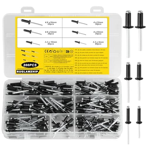 Image of 200 Pcs Black Pop Rivets Assortment Kit, Large Flange Rivets, Aluminum Blind Rivetss, 3.2mm 4mm 4.8mm Pop Blind Rivetss, for Metal, Furniture, Car, Rails and DIY