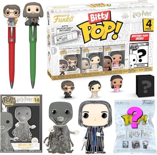 Image of H4 Houses Hermione Yule Ball Ron Weasley Harry Potter Pocket Pop! Pack Figures Vinyl Bundled with Backpack Hanger Keychain Wizard Characters + Hogwarts Magical Tumbler Crest 3 Items