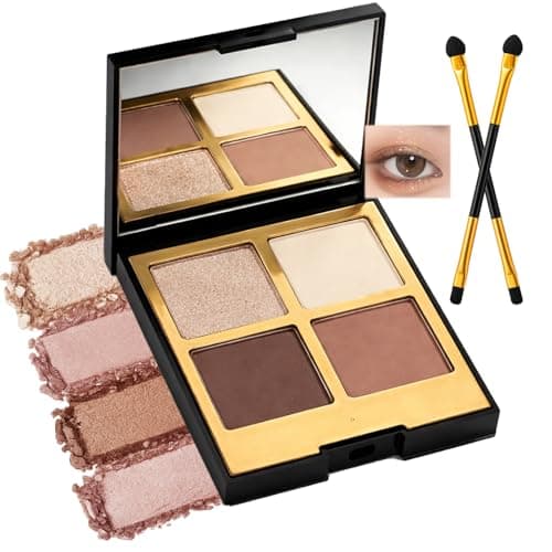Image of Cocoa Brown Glow Eyeshadow Quad Palette with Mirror – Warm Matte & Shimmer Shades for Dimensional Eye Looks, Long-Lasting Waterproof & Smudge-Proof Formula,