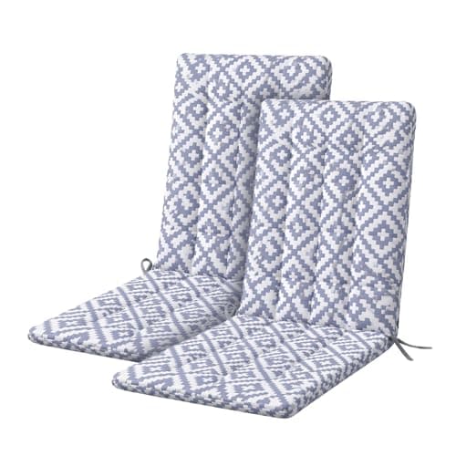 Image of OHS 2 Pack Outdoor Seat Pads, Grey Geometric Seat Pads Water Resistant High Back Seat Cushions with Ties for Garden Bistro Chairs Sun Loungers Indoor Outdoor Cushions, 47 x 105 x 3cm
