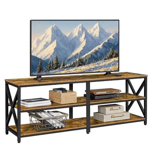Image of Yaheetech TV Stand for TVs up to 70 Inch, TV Unit with Open Storage Shelves, TV Cabinet for Living Room, Bedroom, Length 160 cm, Rustic Brown