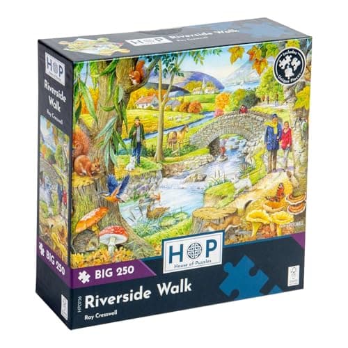 Image of The House of Puzzles Riverside Walk Jigsaw - Big 250 Piece Jigsaws For Adults & Kids, Extra Large Pieces, Artist Illustrated, Scenic Landscape, Deluxe Puzzle Gifts