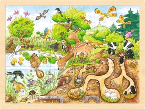 Image of Goki Puzzle, Exploring Nature - Mixed, Large, Sturdy Wood Puzzle for Adults, Concentration Skill Development, Unisex, 15.75 x 11.81 x 1.97 inches, 1 pound