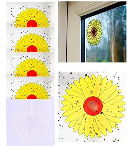 Image of 16PCS Window Fly Traps, Sunflower Style Window Fly Stickers, Fruit Fly Trap Insect Flies Wasp Pest Killer - 4 Packs x 4 Traps Each Package