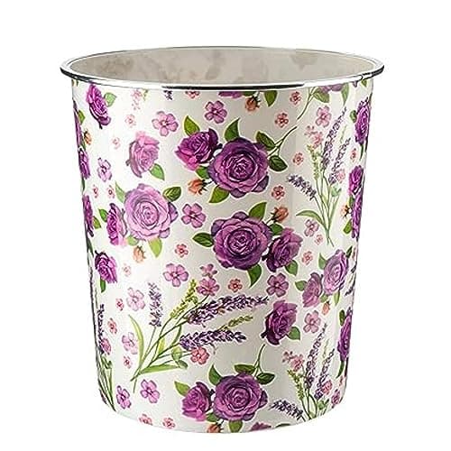 Image of HOMESHOPA Plastic Waste Paper Basket Bin, 7.7Litre Floral Retro Round Trash Can, Lightweight Recycling Rubbish Bin Kitchen, Bedroom, Bathroom, Open-Top Garbage Dustbin, Lavender