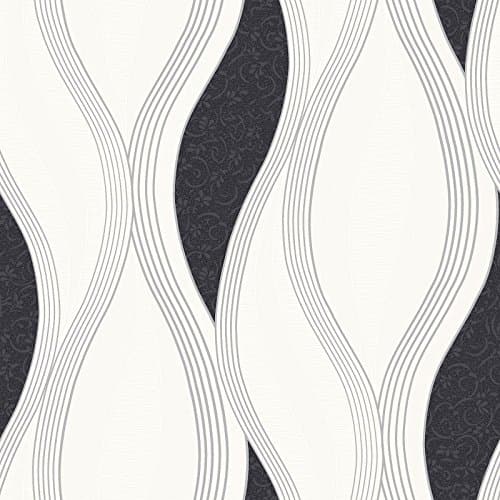Image of Wave Embossed Textured Wallpaper Black - Embossed Floral Pattern - Direct Wallpapers E62009