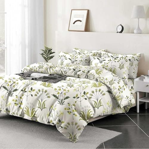 Image of EverSoft Duvet Cover Set | 100% Egyptian Cotton 400 Thread Count | Reversible Floral Print Bedding Set with 2 Pillowcases | Ultra Soft Luxury Quilt Cover (Fern Green, Super King)