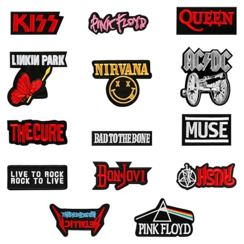 Image of Lotsdonxia 14 Pcs Rock Style Embroidered Appliqué Patches – Fashionable Iron-On Patches Hot Melt Backing for Clothing Repair and Decoration