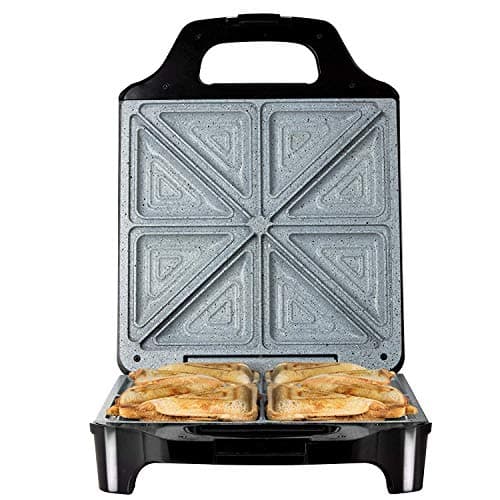 Image of Tower 4 Slice Deep Fill Sandwich Maker with Extra-Deep, Non-Stick Ceramic Coated Plates, Automatic Temperature Control, 1600W, Black, T27021