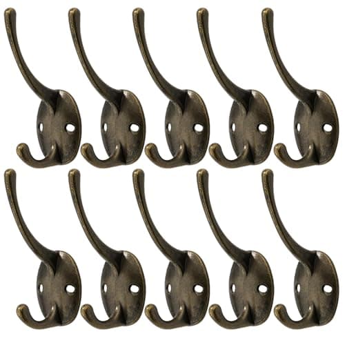 Image of Beilala Coat Hooks Wall Mounted, 10 Pack Metal Rustic Bronze Hooks Heavy Duty Double Coat Hook for Wall, Door, Wardrobe, Hallway