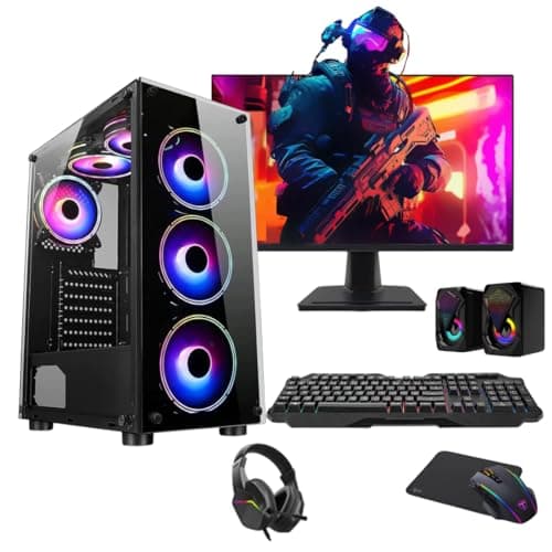 Image of EZZTECH Gaming PC Bundle, RTX 3050 Graphics Card, Intel Core i7, 16GB RAM, 256GB SSD+1TB HDD, 500W 80+ PSU, RGB Gaming Case, WIFI, Windows 11 Pro, 22” Monitor Bundle (Black)