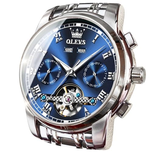 Image of OLEVS Self Winding Watches for Men Automatic Mechanical Tourbillon Stainless Steel Waterproof Luminous Luxury Dress Wrist Watches