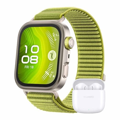 Image of HUAWEI WATCH FIT 4 Pro Green + FreeBuds SE 2 White, Smartwatch for Men Women Outdoor Enthusiasts, 1.82" Sapphire Screen, 9.3mm Thickness, ECG, up to 10 Days Battery Life, iOS & Android, Fitness Watch