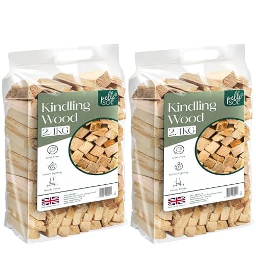 Image of Pelle & Sol Kindling Wood 2 Pack x 2.4 Kg (4.8 Kg Total) – Kiln-Dried Fire Wood, Smokeless Fire Logs, Long-Burning Heat Logs for Wood Burner, BBQ & Pizza Oven