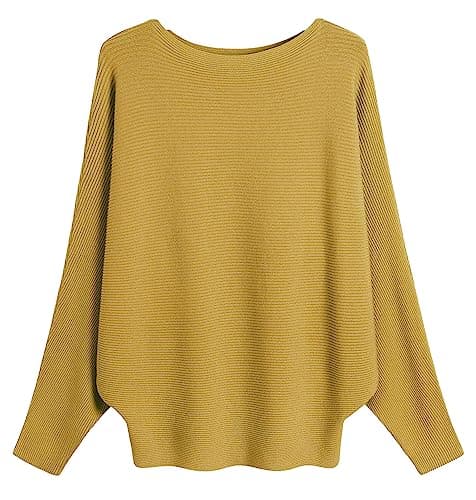 Image of FULIER Boat Neck Batwing Sleeves Dolman Knitted Sweaters and Pullovers Tops for Women One Size (Yellow)
