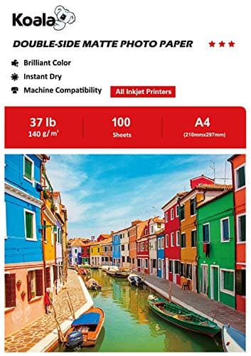 Image of KOALA Double Sided Matte Inkjet Photo Paper A4, 140gsm, 100 Sheets for Inkjet Printers. Suitable for Printing Photos, Brochures, Covers, Certificates, Booklets, Flyers, Leaflets, Cards, Calendars