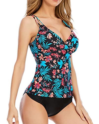 Image of Women's Tankini Sets Two Piece Swimming Costume with Criss Cross Back Tankini Top and Bikini Bottom