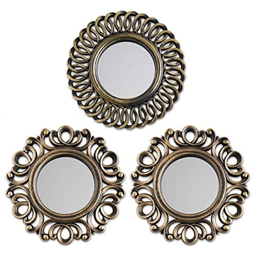 Image of BONNYCO Wall Mirrors Pack of 3, Round Gold Mirrors for Living Room, Home Decor and Bedroom. Hanging Wall Decoration Hallway, Small Shabby Chic Home Accessories Mounted. Gifts for Women and Mums