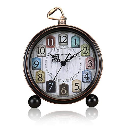 Image of ALEENFOON 5 Inch Classic Retro Alarm Clock, Non Ticking Silent Metal Vintage Antique Table Desk Shelf Quartz Clock, Battery Operated Loud Wake up Alarm Clocks for Bedsides Bedroom Travel (Multicolor)