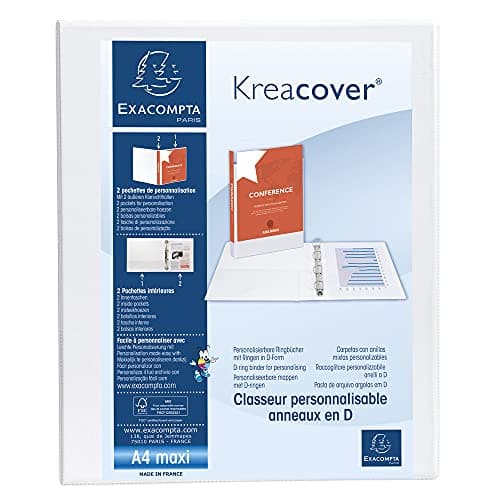 Image of Exacompta - ref. 51922E - 1 customizable rigid opaque binder with 2 pockets - 2 D-rings of 30 mm - Spine 47 mm - External dimensions: 32 x 27.7 cm - Format to be filed A4 Maxi - Colour: white