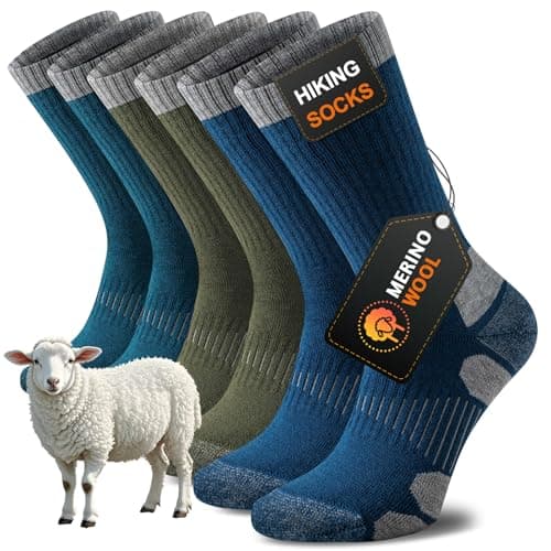Image of Niorasen Merino Wool Hiking Socks for Men & Women, Thick Cushioned Walking Socks, Seamless & Breathable Anti-Blister Crew Socks for Sports, Running, Outdoor, Work, Cycling, Trekking,3 Pairs Unisex