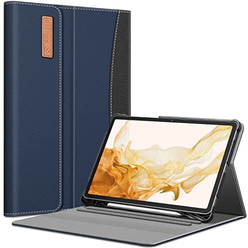 Image of Fintie Case for Samsung Galaxy Tab S8 Plus 2022/S7 FE 2021/S7 Plus 2020 12.4 Inch, Multi-Angle Viewing Folio Protective Case with S Pen Holder, Document Slots, Car Sleep/Wake, Navy Blue