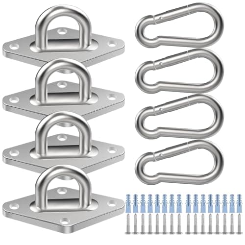 Image of Feanron Hammock Hooks 4 Pack, Heavy Duty Hammock Hanging Kit, M10 304 Stainless Steel Pad Eye Hanging Hooks for Porch Swing Hang, 1700Lbs Holding Capacity, Sliver