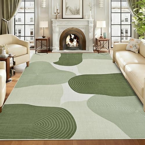 Image of Alishomtll Rugs Living Room 120x170cm, Area Rugs for Bedroom, Soft Anti-Slip Washable Large Rug, Faux Wool Modern Geometric Lines Easy Clean Carpets Durable for Room Hotel Home Green
